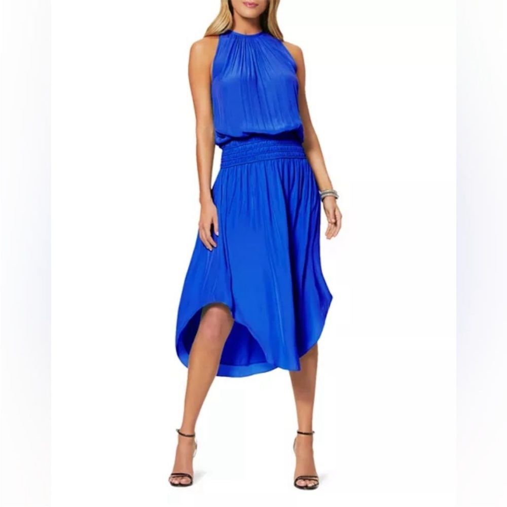 Ramy Brook Royal Blue Sleeveless Audrey Midi Dress Small Smocked Waisted